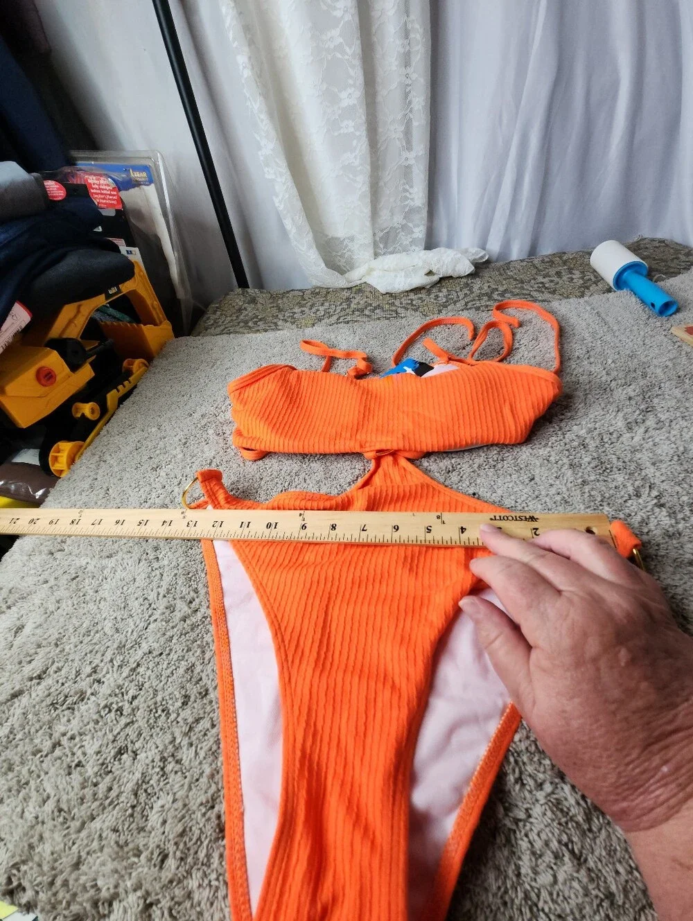 Women's Bright Orange Ribbed Two-Piece Connected Bikini - Flatter Me - L